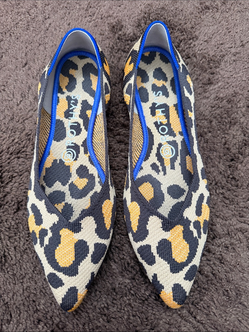 Rothy's Leopard-Print Pointed Ballet Flats in Black, Gray & Gold